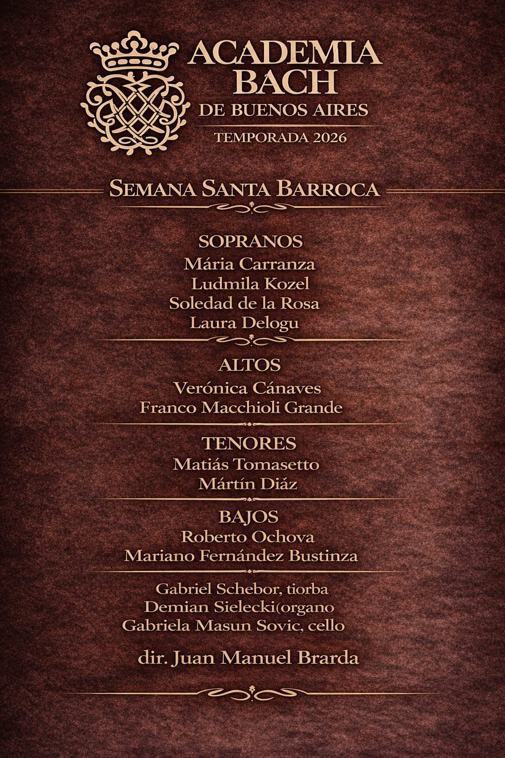 Academia Bach de Buenos Aires. Temporada 2026: 1er concierto Semana Santa Barroca. Iglesia Evangélica Alemana. - Imagen 1